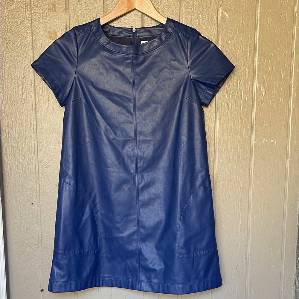 Crewcuts Girls Navy Faux Leather Shift Mini Dress size 12